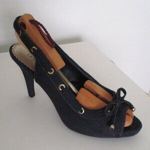 Dexter Womens Black Faux Suede Slingback .5" Platform Peep w/3.5" Heels-Size 10M